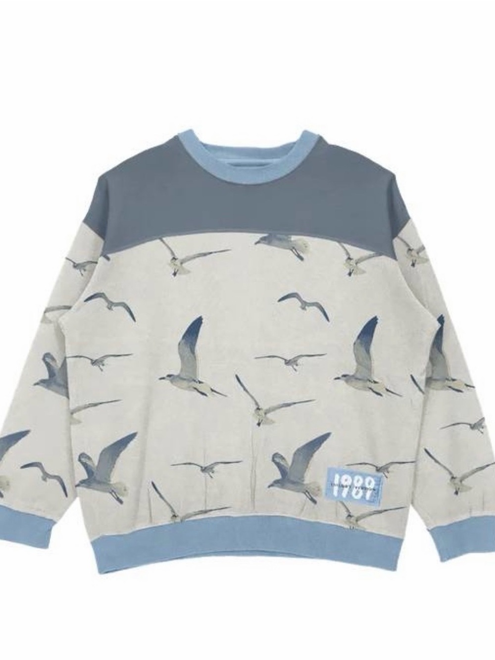 Taylor Swift Seagull Print Crewneck Sweater in Light Gray and Blue